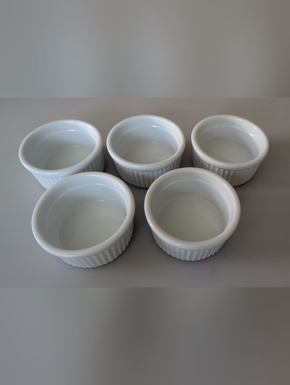Lot of 5-pcs Ramekin Baking Dishes 4oz White Soufflé Creme Brulee Quiche 3-3/8"D